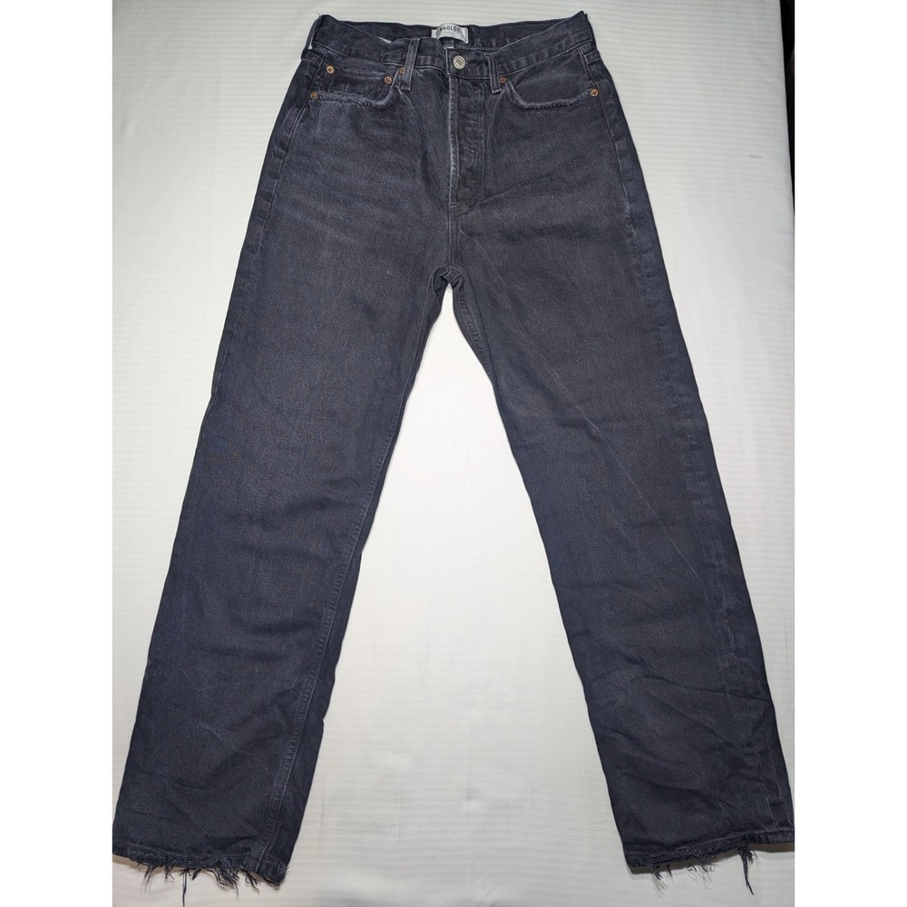 AGOLDE 90s Jean Black High Rise Straight Raw Hem Distressed 27
